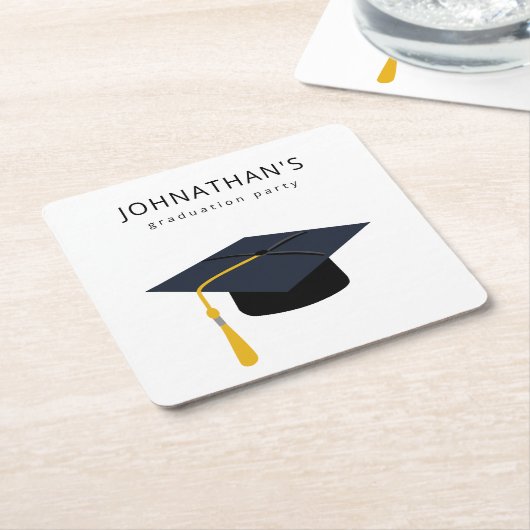 卒業式の帽子と名前のパーティーV2 スクエアペーパーコースター (アングル)