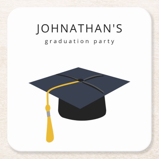 卒業式の帽子と名前のパーティーV2 スクエアペーパーコースター (正面)