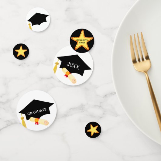 卒業式の帽子と星の黒と白のコンフェッティ コンフェッティ (グループ)