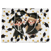 卒業式の帽子と星 ラージペーパーバッグ (正面)