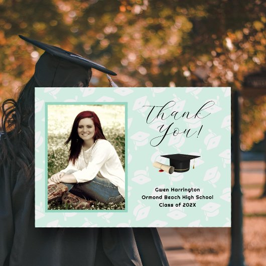 卒業式の帽子の写真 感謝メッセージ カード