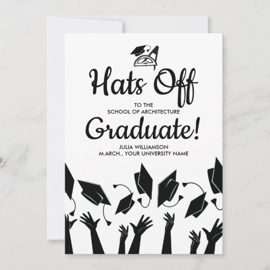 卒業式の帽子を卒業した写真パーティー 招待状 (正面)