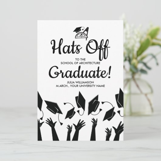 卒業式の帽子を卒業した写真パーティー 招待状 (スタンド正面)