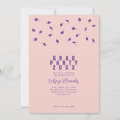 卒業式の帽子投げ ピンクとパープルの卒業パーティー 招待状 (正面)