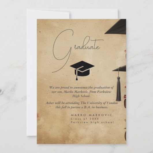 卒業式の息子Iキャップ発表 案内状 (正面)