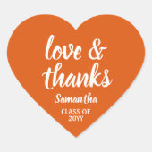 卒業式の愛とオ感謝していレンジと白 ハートシール (正面)