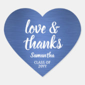 卒業式の愛とブ感謝していラッシュブルーとホワイト ハートシール (正面)