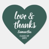 卒業式の愛と感謝していダークエレガントグリーンホワイト ハートシール (正面)