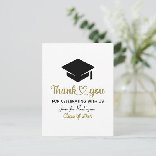 卒業式の愛と感謝してい卒業キャップありがとう ポストカード (スタンド正面)
