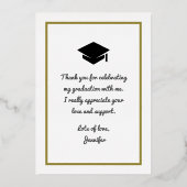 卒業式の愛と感謝してい卒業キャップありがとう 箔招待状 (裏面)