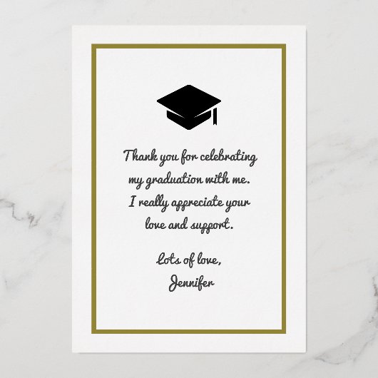 卒業式の愛と感謝してい卒業キャップありがとう 箔招待状 (裏面)