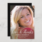 卒業式の愛と感謝してい白文字の写真 サンキューカード (正面/裏面)