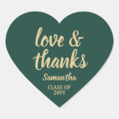 卒業式の愛と感謝してい緑と金ゴールドエレガント ハートシール (正面)