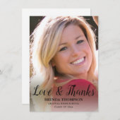 卒業式の愛と感謝してい黒の台本の写真 サンキューカード (正面/裏面)