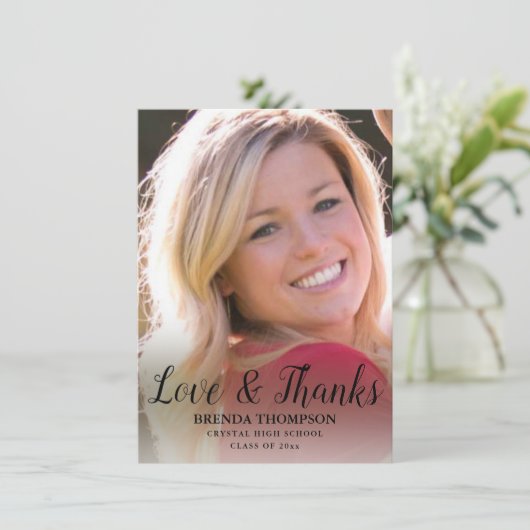 卒業式の愛と感謝してい黒の台本の写真 サンキューカード (スタンド正面)