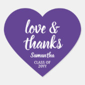 卒業式の愛感謝していと紫と白エレガント ハートシール (正面)