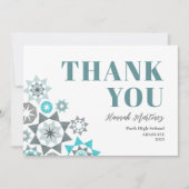 卒業式の手描きシェイプのトロピカーナティール(緑がかった色) サンキューカード (正面)