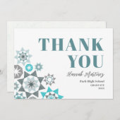 卒業式の手描きシェイプのトロピカーナティール(緑がかった色) サンキューカード (正面/裏面)