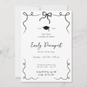 卒業式の手描き弓の背中の波状の写真 招待状 (正面)