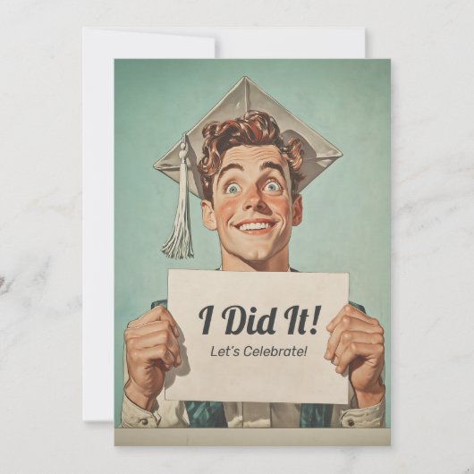 卒業式の招待状を持った喜びの卒業生 招待状 (正面)