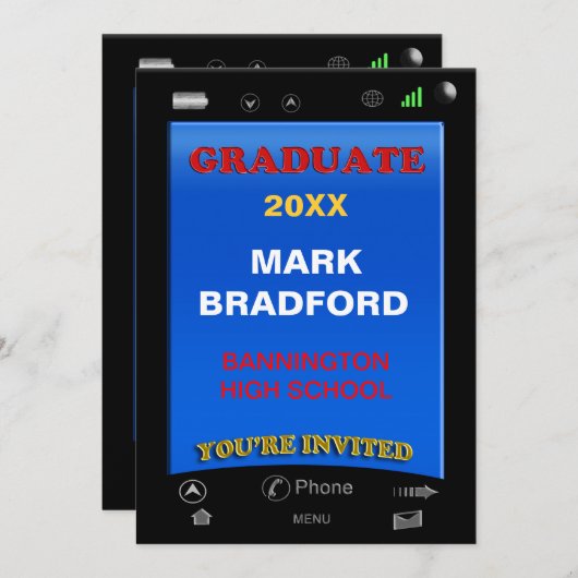 卒業式の招待 – 電話、名前/年の挿入 招待状 (正面/裏面)