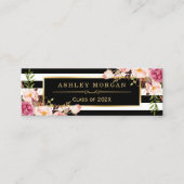 卒業式の挿入カードフローラ白黒ストライプ コーリングカード (正面)