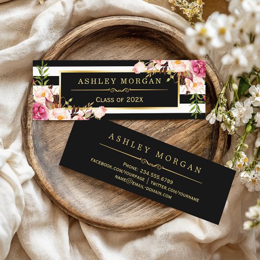 卒業式の挿入カードフローラ白黒ストライプ コーリングカード