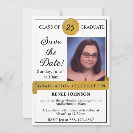 卒業式の日付の保存フォト招待状 招待状 (正面)