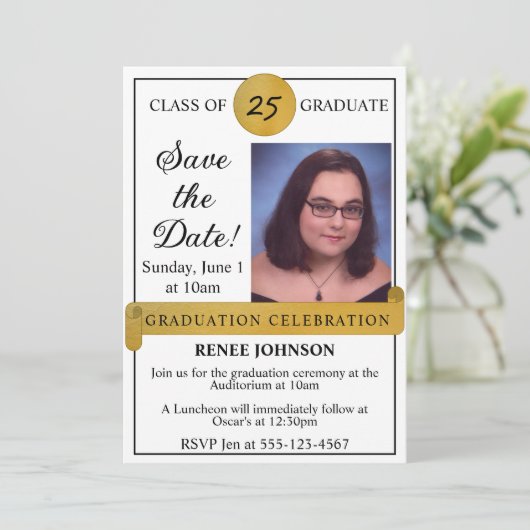 卒業式の日付の保存フォト招待状 招待状 (スタンド正面)