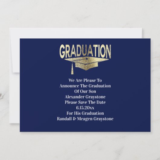 卒業式の日付の青モダンのフェイク保存 招待状 (裏面)