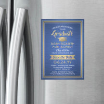 卒業式の日付を保存するブラッシュド王室のブルー&金ゴールド