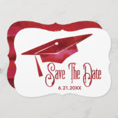 卒業式の日付を保存シンプルするモダンRed Grad セーブザデート (正面/裏面)