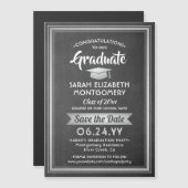 卒業式の日付を保存Chalkboardグレーと白 マグネット招待状 (正面/裏面)