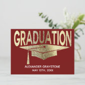 卒業式の日付を赤モダンく保フェイク存 招待状 (スタンド正面)