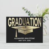 卒業式の日付を黒モダンに保フェイク存 招待状 (スタンド正面)