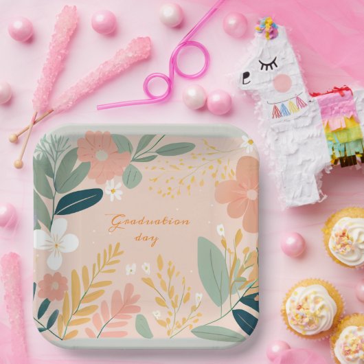 卒業式の日、フラワーフローラブーケ ペーパープレート (パーティー)