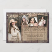 卒業式の木製イルミネーション写真コラージュ 招待状 (正面)