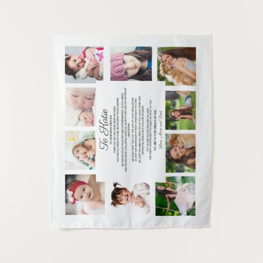 卒業式の特別な贈り物10枚の写真を添えた娘への感動のメッセージ タペストリー (正面)