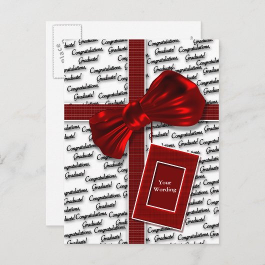 卒業式の男性へ贈り物と女性挨拶 案内ポストカード (正面/裏面)