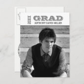 卒業式の白黒 – 卒業発表はがき インビテーションポストカード (正面/裏面)