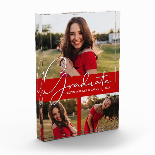 卒業式の赤い緋色の発表 フォトブロック (左)