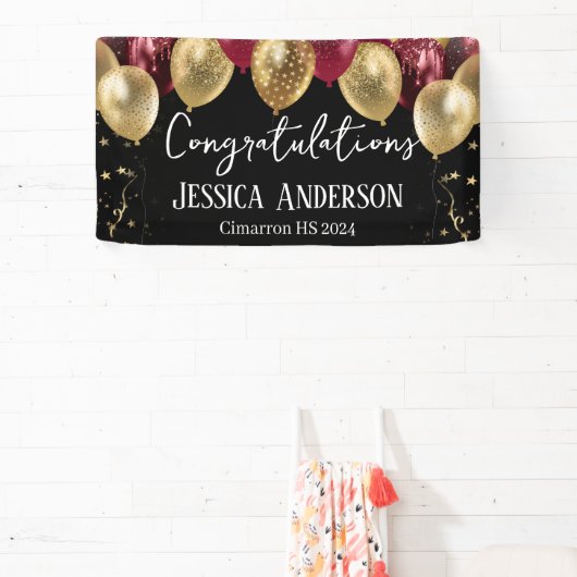 卒業式の赤い金ゴールド吹き出しバナー 横断幕 (インサイチュ)