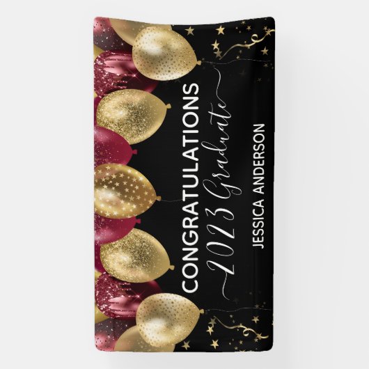 卒業式の赤い金ゴールド吹き出しバナー 横断幕 (縦)