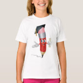 卒業式の鉛筆キャラクターが卒業証書を持つデザイン Tシャツ (正面)