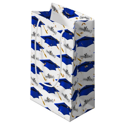 卒業式の青い帽子（卒業証書） スモールペーパーバッグ (正面アングル)