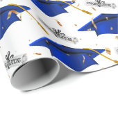 卒業式の青い帽子（卒業証書） ラッピングペーパー (ロールコーナー)