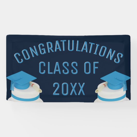 卒業式の青おめでとうのクラス 横断幕 (横)