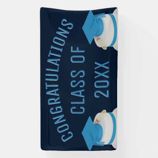 卒業式の青おめでとうのクラス 横断幕 (縦)