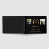 卒業式の黒い金ゴールド名スクリプトの写真 ゲストブック (全面)