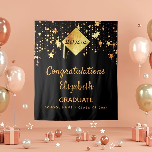 卒業式の黒と金の装飾 タペストリー